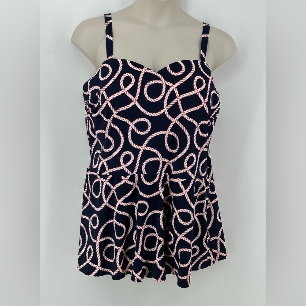 D&Co Navy Rope Plus Size Swim Dress  sz: 26W